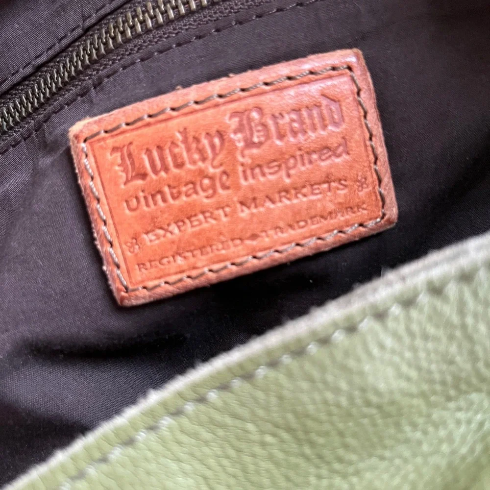 Lucky Brand Leather Shoulder Bag Large Olive Green